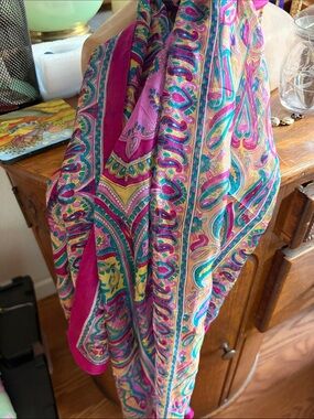 Vibrant Paisley Wrap Scarf in Magenta, Teal & Gold silk